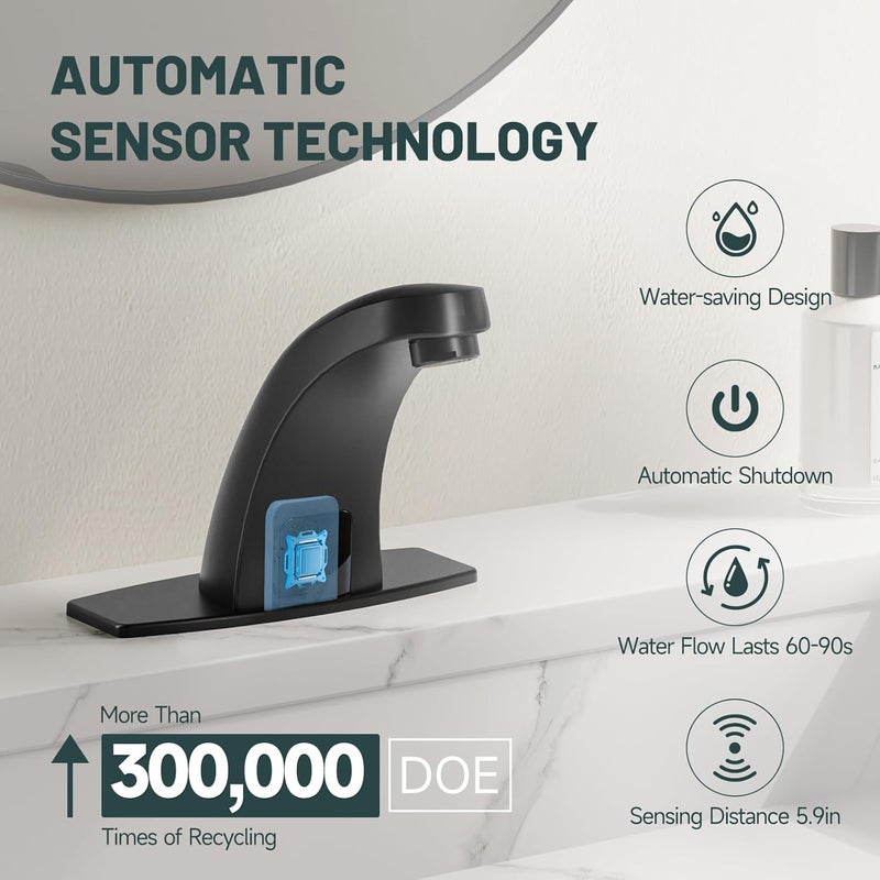 Green Spring Touchless Bathroom Sink Faucets, Automatic Faucet Bathroom Commercial Motion Sensor Faucet Battery or Plug-in Powered with Control Box and Temperature Mixer, Black - Image 3